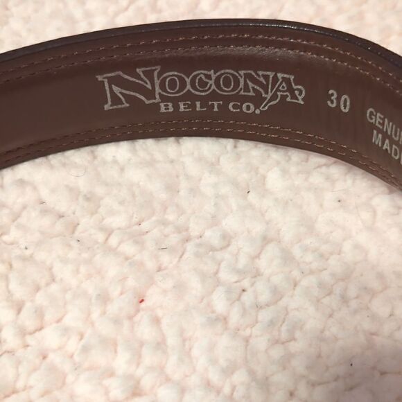 NOCONA BELT Size 30 Brown Leather Camo Hole Support Double Line Stitch - Picture 2 of 6
